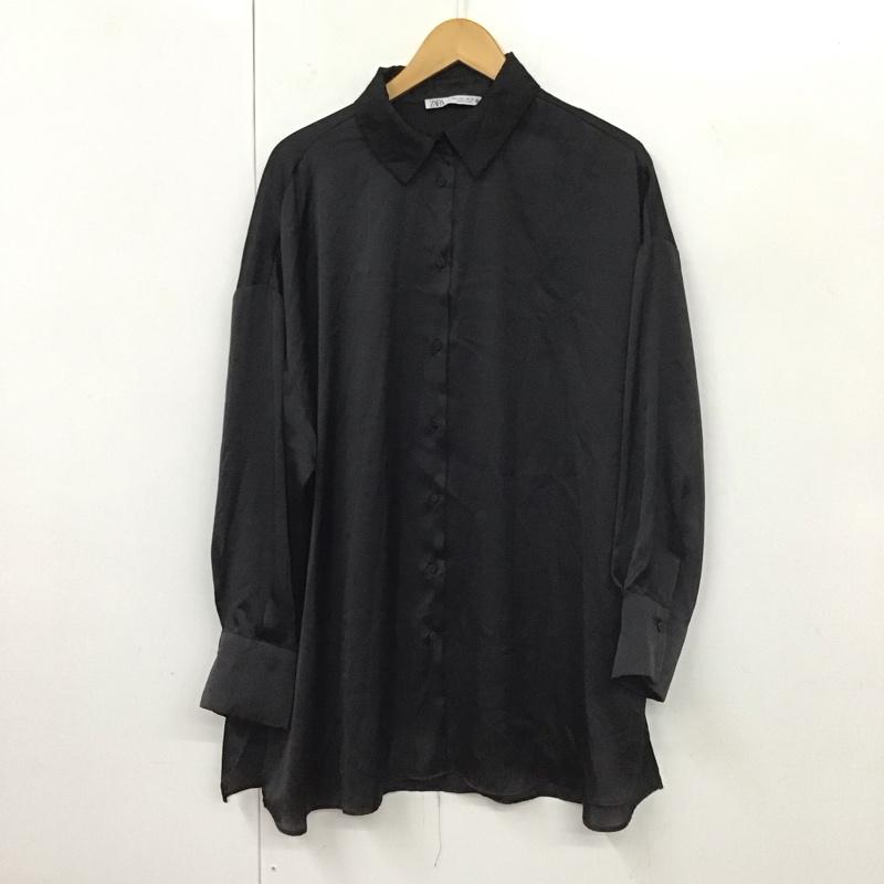 ザラ ZARA シャツ、ブラウス 長袖 3666 156 800 ドロップショルダー L 無地 黒 / ブラック /  レディース USED 古着 中古 10131107