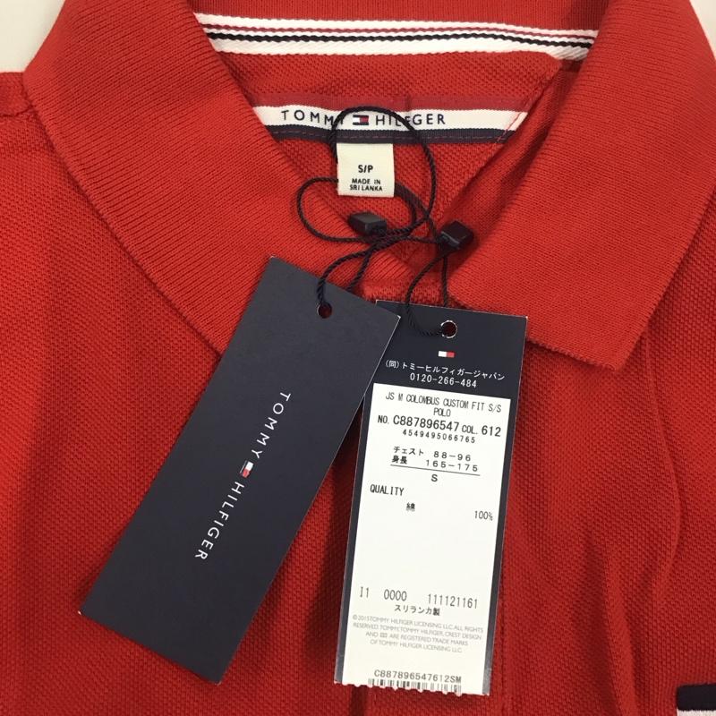 トミーヒルフィガー TOMMY HILFIGER ポロシャツ 半袖 半袖カットソー 半袖ポロシャツ カラーシャツ S ロゴ、文字 赤 / レッド /  メンズ USED 古着 中古 10111035