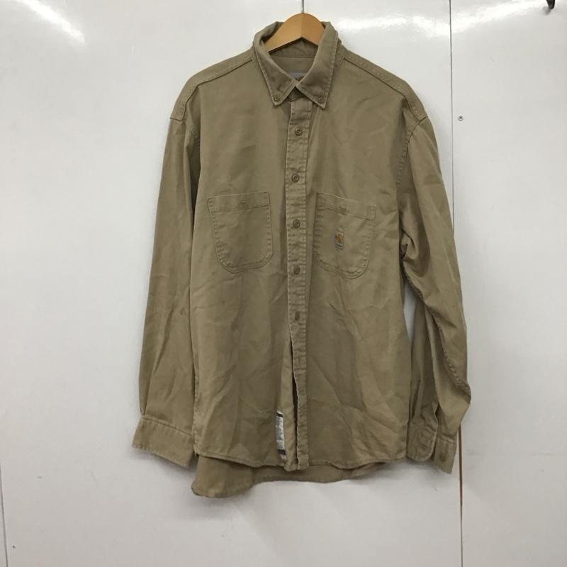 カーハート Carhartt シャツ、ブラウス 長袖 長袖シャツ 無地シャツ カラーシャツ ボタンダウンシャツ L ロゴ、文字 ベージュ / ベージュ /  メンズ USED 古着 中古 10143419