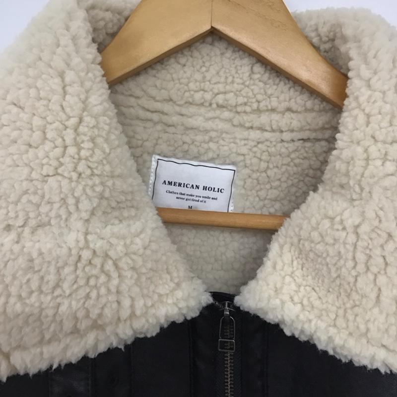 アメリカンホリック AMERICAN HOLIC ジャケット、上着 ジャケット、ブレザー 0h000851100 ボアフェイクレザーブルゾン アウター M 無地 黒 / ブラック /  レディース USED 古着 中古 10145446