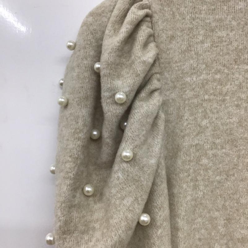 ザラ ZARA ニット、セーター 長袖 5039 926 720 パフスリーブ パール風 L 無地 ベージュ / ベージュ /  レディース USED 古着 中古 10143804