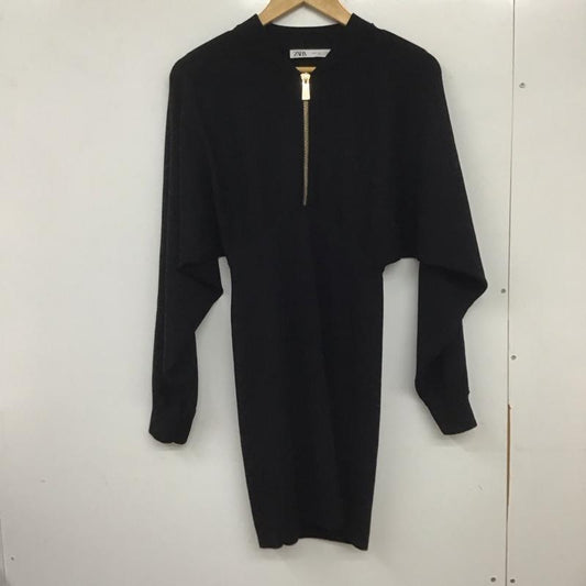 ザラ ZARA ワンピース ひざ丈スカート M 無地 黒 / ブラック /  レディース USED 古着 中古 10139334