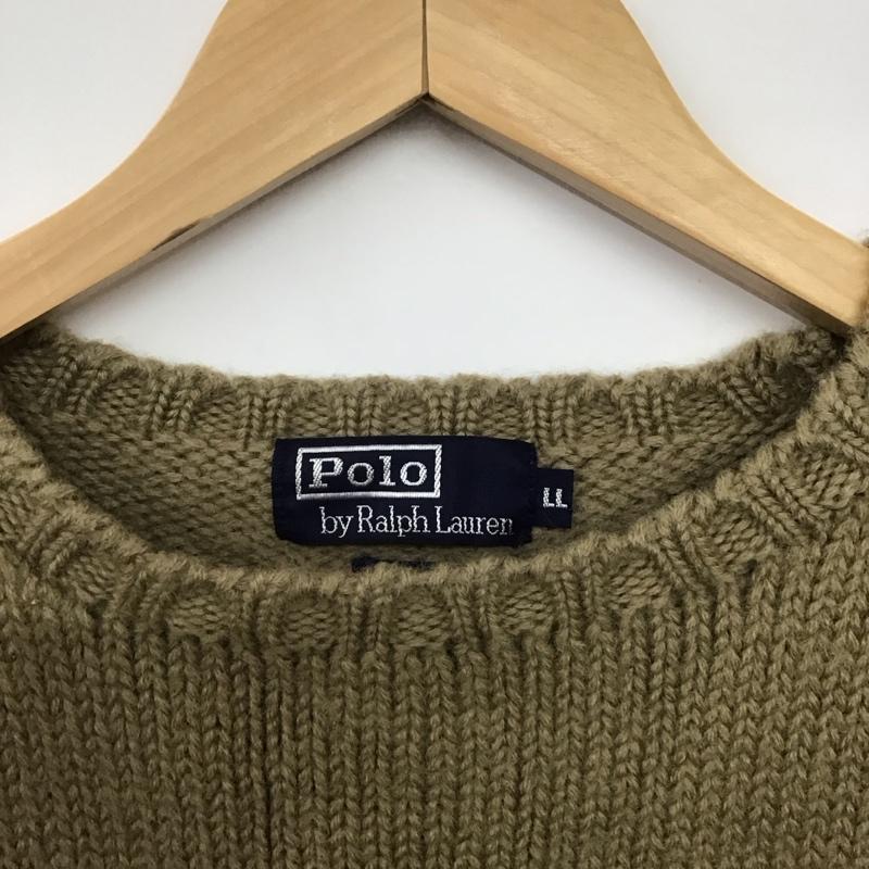 ポロバイラルフローレン Polo by RALPH LAUREN ニット、セーター 長袖 長袖ニットカットソー クルーネック セーター LL ロゴ、文字 ベージュ / ベージュ /  メンズ USED 古着 中古 10143161
