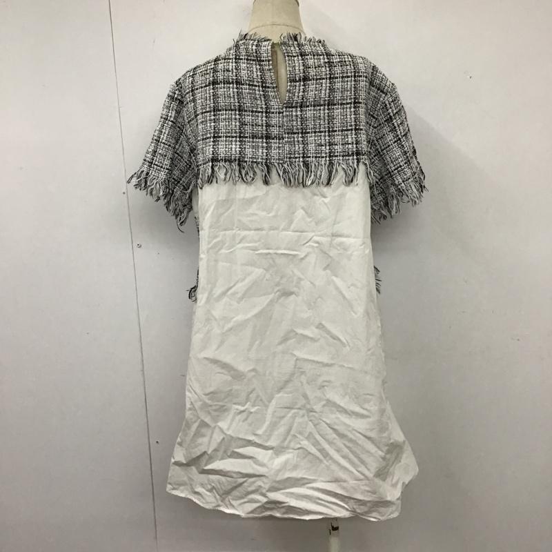 ザラ ZARA カットソー 半袖 半袖カットソー 半袖シャツカットソー 切り替えカットソー クルーネック L 総柄 白 / ホワイト / X 黒 / ブラック /  レディース USED 古着 中古 10105862