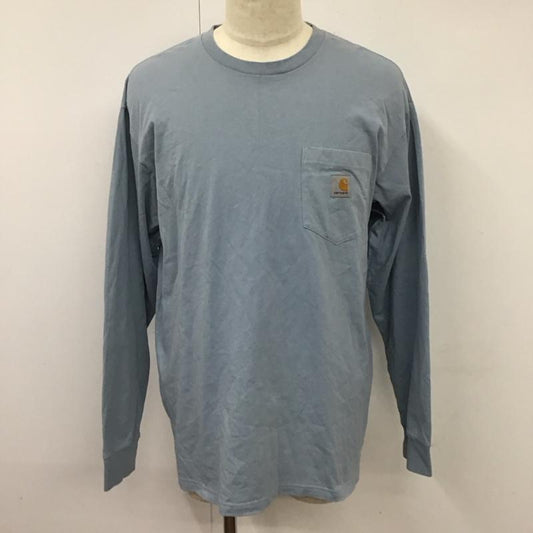 カーハート Carhartt カットソー 長袖 長袖カットソー クルーネックカットソー ロングスリーブカットソー プリントTシャツ L ロゴ、文字 水色 / ライトブルー /  メンズ USED 古着 中古 10115717