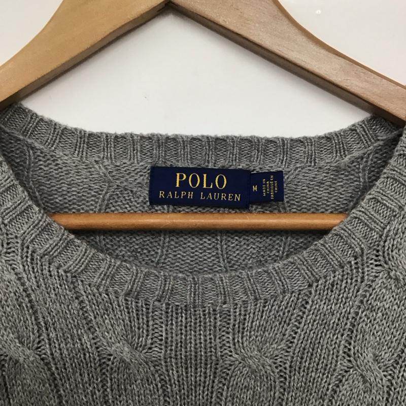 ポロラルフローレン POLO RALPH LAUREN ニット、セーター 長袖 コットン ケーブル編み クルーネック M ワンポイント 灰 / グレー /  メンズ USED 古着 中古 10146357