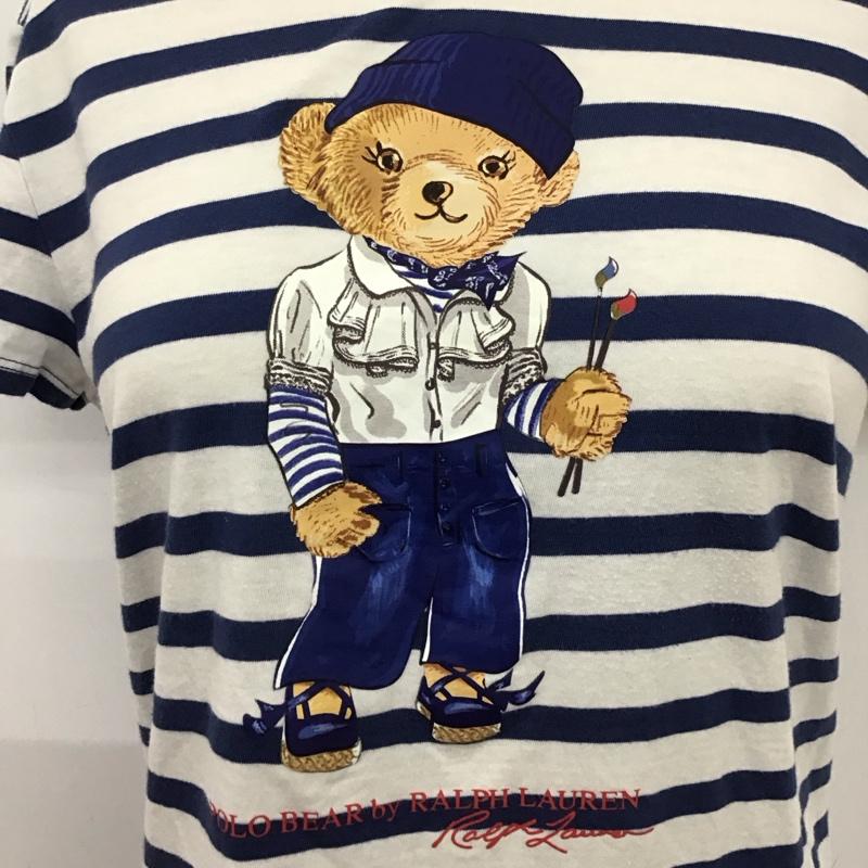 ポロラルフローレン POLO RALPH LAUREN Tシャツ 半袖 クルーネック ポロベア ボーダー XL プリント 白 / ホワイト / X 青 / ブルー /  レディース USED 古着 中古 10118829