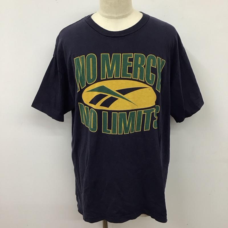 リーボック Reebok Tシャツ 半袖 クルーネック XL ロゴ、文字 紺 / ネイビー /  メンズ USED 古着 中古 10118316