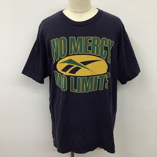 リーボック Reebok Tシャツ 半袖 クルーネック XL ロゴ、文字 紺 / ネイビー /  メンズ USED 古着 中古 10118316