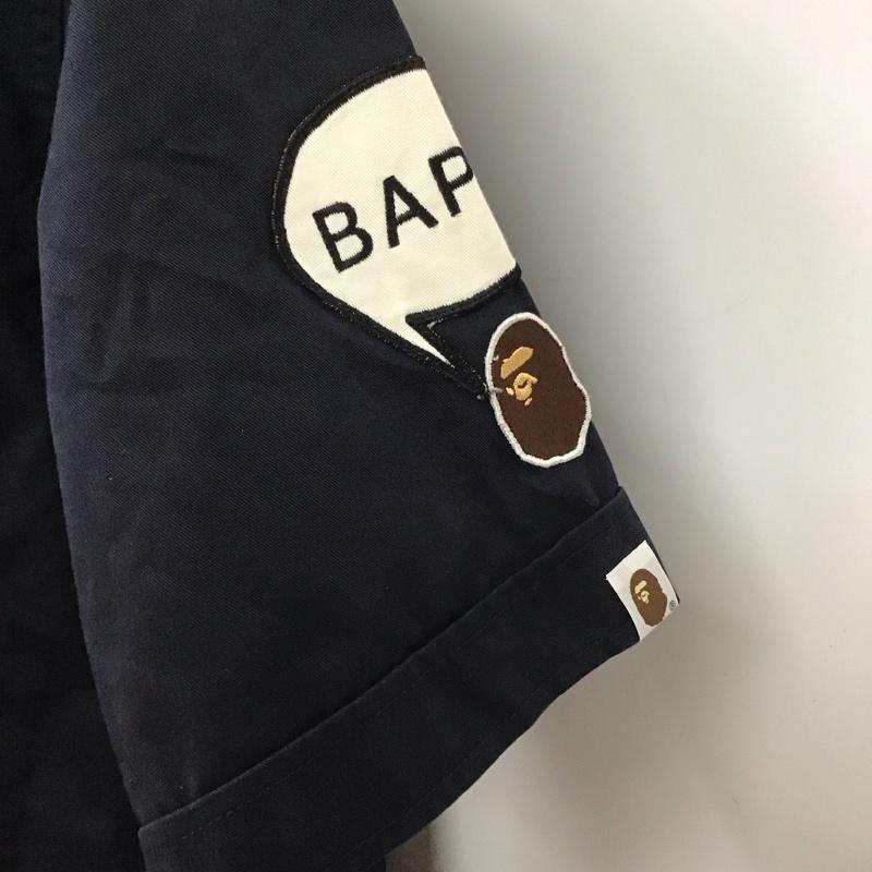 アベイシングエイプ A BATHING APE シャツ、ブラウス 半袖 ワークシャツ L 無地 紺 / ネイビー /  メンズ USED 古着 中古 10109879