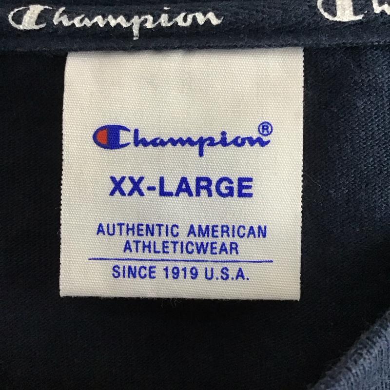 チャンピオン Champion カットソー 長袖 c8-t403 長袖カットソー クルーネックカットソー XXL ロゴ、文字 紺 / ネイビー /  メンズ USED 古着 中古 10131355