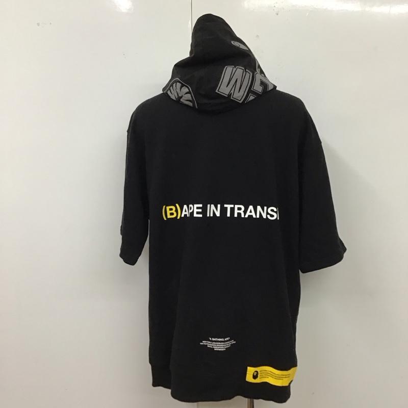 アベイシングエイプ A BATHING APE パーカー 半袖 半袖パーカー スウェットカットソー プルオーバー XL ロゴ、文字 黒 / ブラック /  メンズ USED 古着 中古 10119222