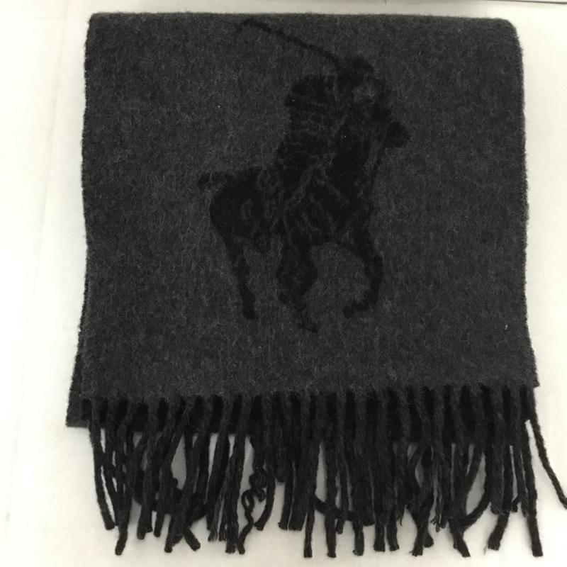 ポロラルフローレン POLO RALPH LAUREN マフラー マフラー ビッグポニー フリンジ  黒 / ブラック / X 灰 / グレー /  メンズ USED 古着 中古 10144333