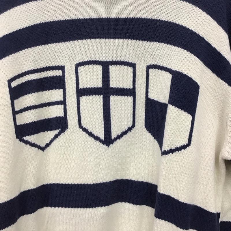 チャップス CHAPS ニット、セーター 長袖 長袖ニットカットソー クルーネック セーター 90s L プリント 白 / ホワイト / X 紺 / ネイビー /  メンズ USED 古着 中古 10142404
