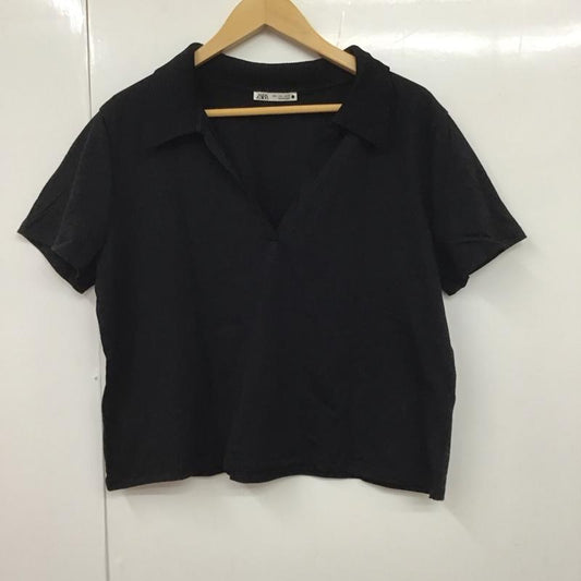 ザラ ZARA ポロシャツ 半袖 L 無地 黒 / ブラック /  レディース USED 古着 中古 10130230