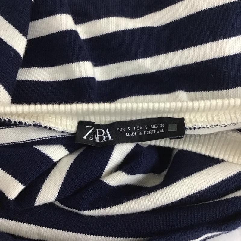 ザラ ZARA カットソー 半袖 0858 460 066 フレンチスリーブ ノースリーブ S ボーダー柄 白 / ホワイト / X 紺 / ネイビー /  レディース USED 古着 中古 10113490