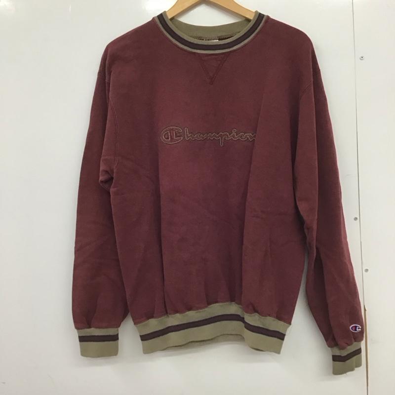 チャンピオン Champion トレーナー 長袖 長袖トレーナー スウェット クルーネック プルオーバー L ロゴ、文字 えんじ / ワインレッド /  メンズ USED 古着 中古 10149107