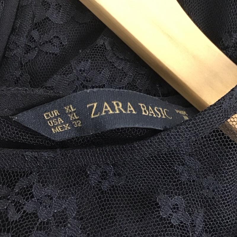 ザラベーシック ZARA BASIC ワンピース ロングスカート 半袖ロングワンピース フレアスカート レース XL 無地 黒 / ブラック /  レディース USED 古着 中古 10143729