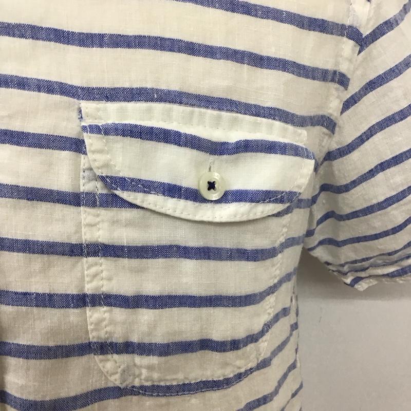 バーバリーブラックレーベル BURBERRY BLACK LABEL シャツ、ブラウス 半袖 半袖シャツ カラーシャツ 半袖カットソー ボーダーシャツ 2 ボーダー柄 白 / ホワイト / X 水色 / ライトブルー /  メンズ USED 古着 中古 10114633