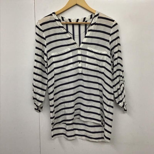 ザラベーシック ZARA BASIC カットソー 七分袖 XS ボーダー柄 白 / ホワイト / X 紺 / ネイビー /  レディース USED 古着 中古 10130387