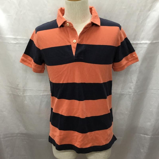 トミーヒルフィガー TOMMY HILFIGER ポロシャツ 半袖 タグ付き L ボーダー柄 橙 / オレンジ / X 紺 / ネイビー /  メンズ USED 古着 中古 10112872