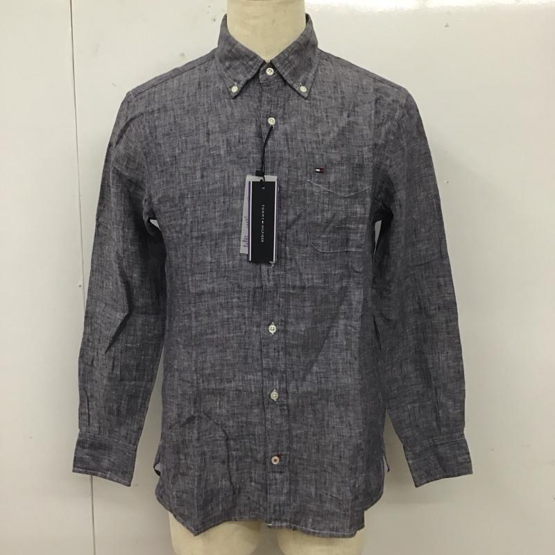 トミーヒルフィガー TOMMY HILFIGER シャツ、ブラウス 長袖 ボタンダウン 胸ポケット 麻 リネン タグ付き S ワンポイント 紺 / ネイビー /  メンズ USED 古着 中古 10112922