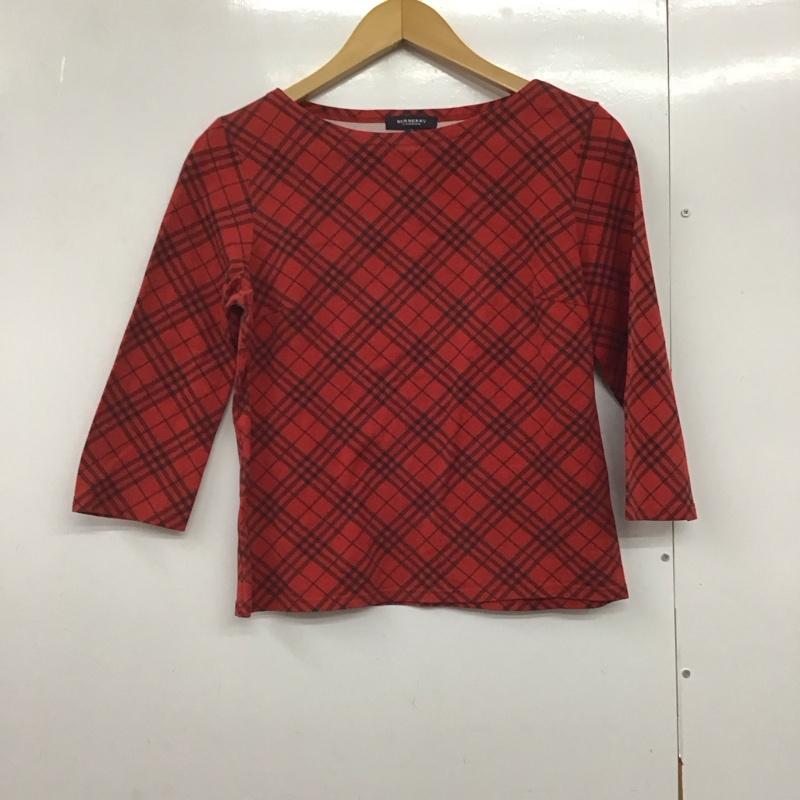 バーバリーロンドン Burberry London Tシャツ 七分袖 FA019-077 ボートネック 2 チェック 赤 / レッド /  レディース USED 古着 中古 10141960