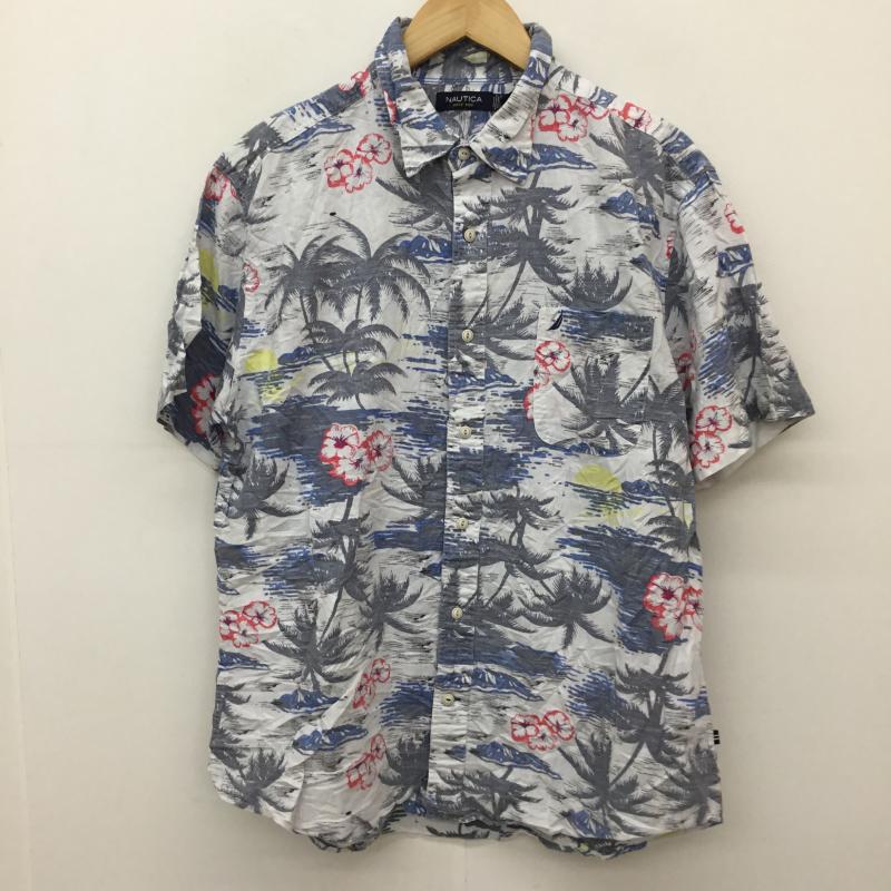 ノーティカ NAUTICA シャツ、ブラウス 半袖 L 総柄 白 / ホワイト / X 灰 / グレー / X 桃 / ピンク / X 青 / ブルー /  メンズ USED 古着 中古 10133526