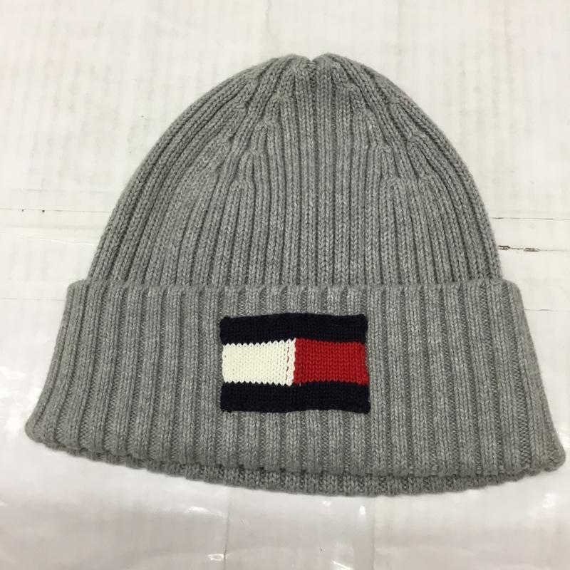 トミーヒルフィガー TOMMY HILFIGER 帽子 ニット帽 C8878B9190 JS AM FOSTER FLAG SOLID HAT コットン ワンポイント 灰 / グレー /  メンズ USED 古着 中古 10119101