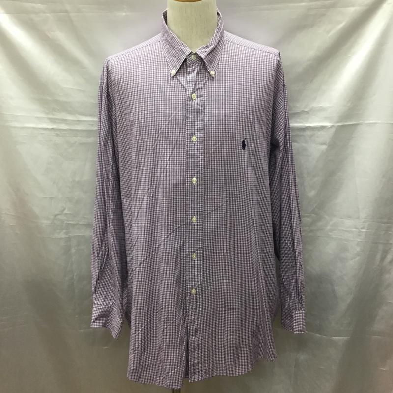 ラルフローレン RALPHLAUREN シャツ、ブラウス 長袖 コットン ボタンダウン チェック ワンポイント 白 / ホワイト / X 紫 / パープル / X 紺 / ネイビー /  メンズ USED 古着 中古 10116097
