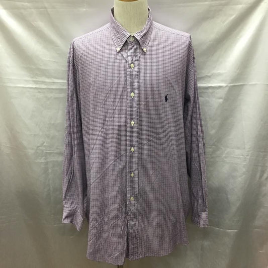 ラルフローレン RALPHLAUREN シャツ、ブラウス 長袖 コットン ボタンダウン チェック ワンポイント 白 / ホワイト / X 紫 / パープル / X 紺 / ネイビー /  メンズ USED 古着 中古 10116097