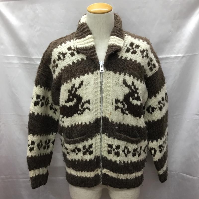 古着 USED ジャケット、上着 ジャケット、ブレザー ジップアップニットジャケット カラーニットジャケット アウター 古着 プリント 白 / ホワイト / X 茶 / ブラウン /  メンズ USED 古着 中古 10108804