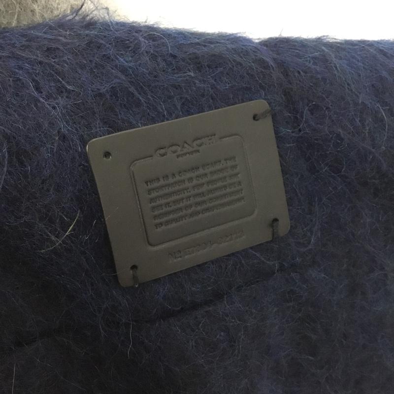 コーチ COACH マフラー マフラー E7804 32113 大判ストール 大判マフラー ポケット付き ショール ロゴ、文字 灰 / グレー / X 紺 / ネイビー /  レディース USED 古着 中古 10143823