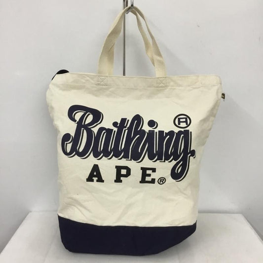 アベイシングエイプ A BATHING APE トートバッグ トートバッグ 2WAY ショルダー ロゴ、文字 紺 / ネイビー / X アイボリー / アイボリー /  メンズ USED 古着 中古 10140204