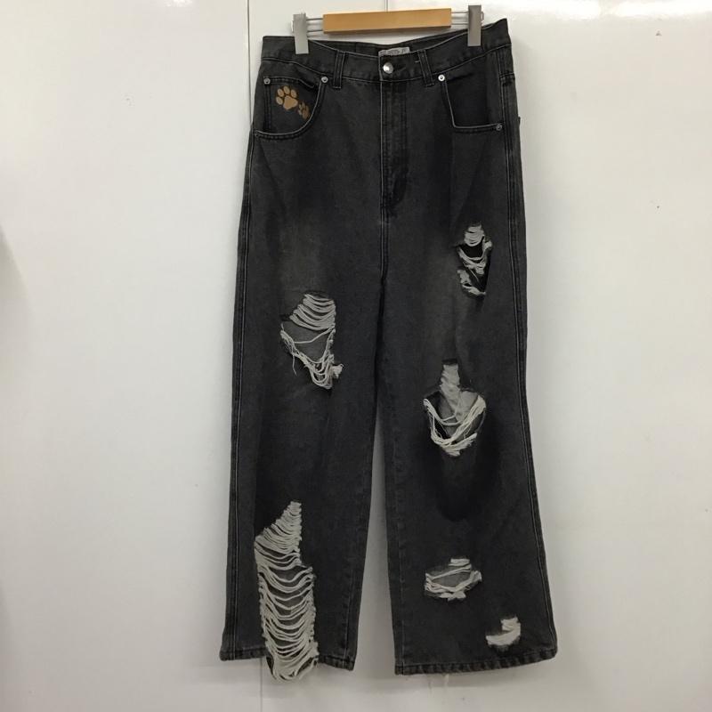 ガルフィー GALFY パンツ デニム、ジーンズ デニムパンツ ストレートパンツ ワイドパンツ ダメージ加工パンツ ロゴ、文字 黒 / ブラック /  メンズ USED 古着 中古 10119276