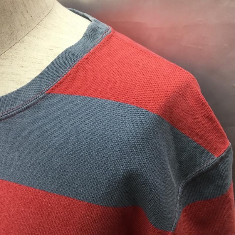 ポロバイラルフローレン Polo by RALPH LAUREN Tシャツ 半袖 クルーネック ワイドボーダー L ワンポイント 灰 / グレー / X 赤 / レッド /  メンズ USED 古着 中古 10115686