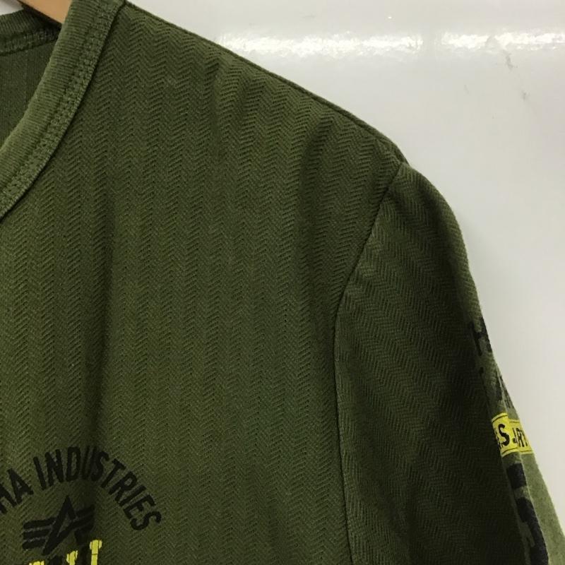 アルファインダストリー Alpha Industries Tシャツ 半袖 半袖カットソー プリントTシャツ クルーネックカットソー XL ロゴ、文字 カーキ / カーキ /  メンズ USED 古着 中古 10131619