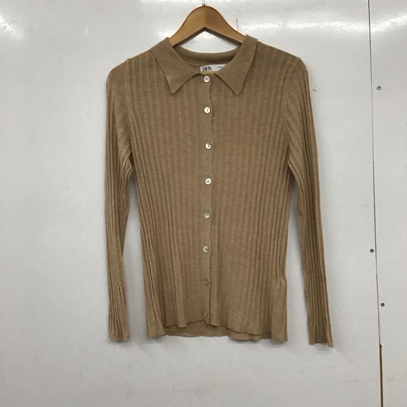 ザラ ZARA ポロシャツ 長袖 9598/032/711 リブニット ボタン ポロシャツ M 無地 ベージュ / ベージュ /  レディース USED 古着 中古 10133651