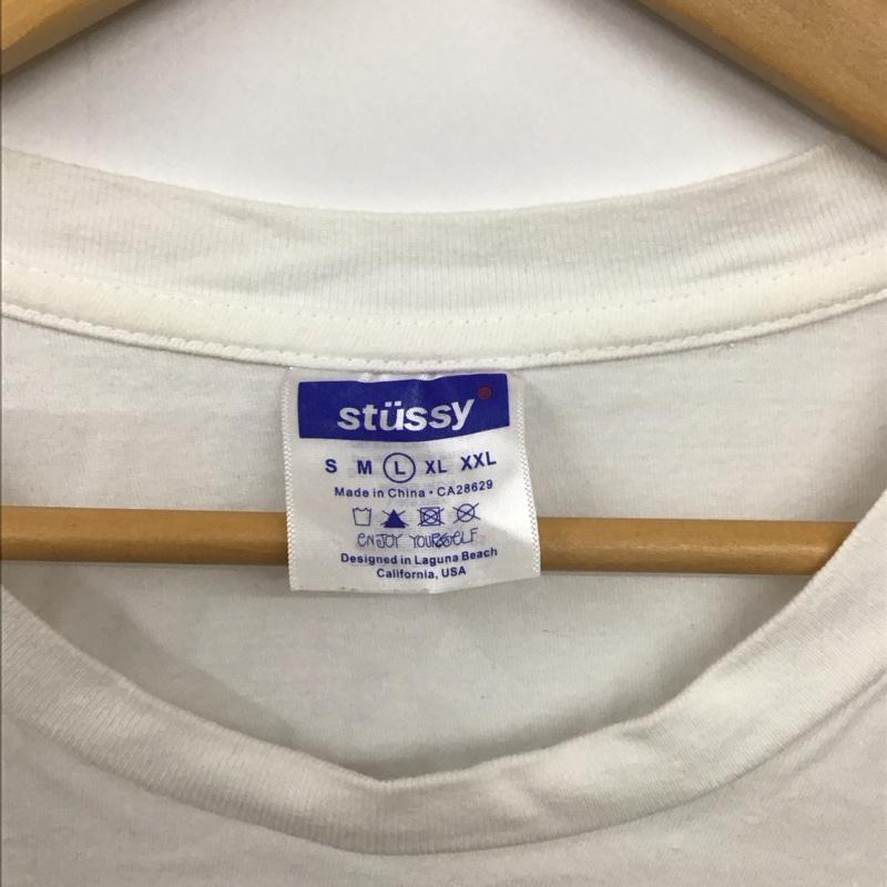 ステューシー STUSSY カットソー 長袖 長袖カットソー プリントカットソー クルーネック L プリント 白 / ホワイト /  メンズ USED 古着 中古 10136247