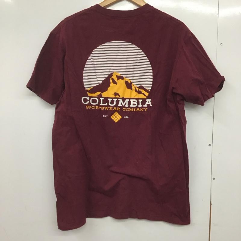 コロンビア Columbia Tシャツ 半袖 半袖カットソー プリントTシャツ クルーネックカットソー L ロゴ、文字 えんじ / ワインレッド /  メンズ USED 古着 中古 10145659