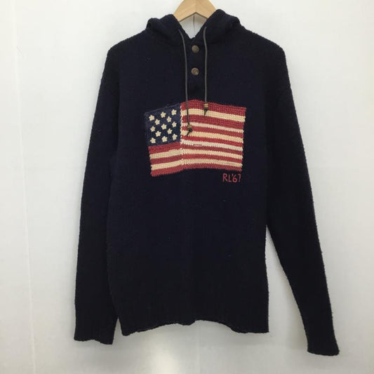 ポロカントリー POLO COUNTRY ニット、セーター 長袖 星条旗　フード付きニットパーカー M  紺 / ネイビー /  メンズ USED 古着 中古 10136217
