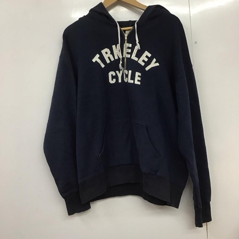 フラットヘッド The Flat Head パーカー 長袖 ハーフジップ 裏起毛 フーディー プルオーバー XL ロゴ、文字 紺 / ネイビー /  メンズ USED 古着 中古 10144071