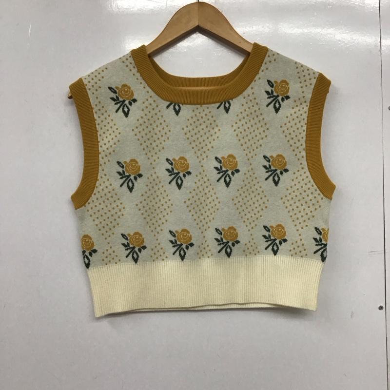ダブルクローゼット w closet ベスト ベスト 332427 ニットベスト プルオーバー 花柄 黄 / イエロー / X オフホワイト / オフホワイト /  レディース USED 古着 中古 10146411