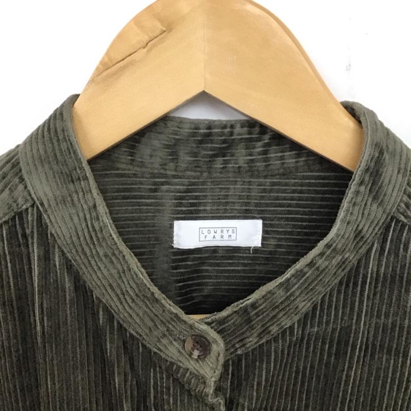 ローリーズファーム LOWRYS FARM ワンピース ロングスカート 長袖ロングワンピース ノーカラーシャツワンピース フレアスカート コーデュロイ FREE 無地 カーキ / カーキ /  レディース USED 古着 中古 10142036
