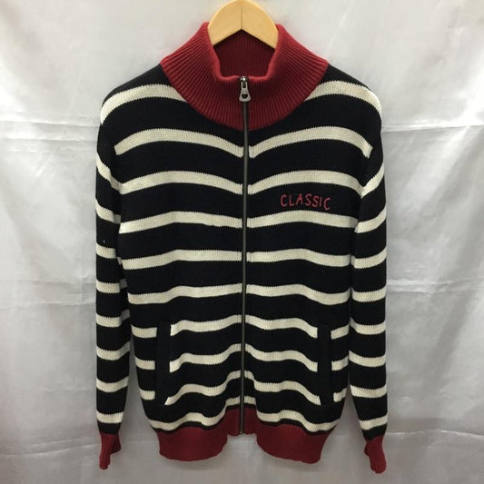 ポータークラシック Porter Classic ニット、セーター 長袖 ジップアップ S ボーダー柄 X 刺繍 黒 / ブラック / X オフホワイト / オフホワイト / X 赤 / レッド /  メンズ USED 古着 中古 10108957