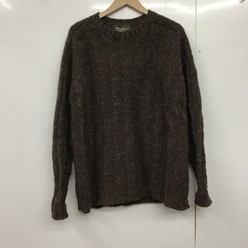 エディーバウアー Eddie Bauer ニット、セーター 長袖 長袖ニットカットソー クルーネック セーター L 無地 茶 / ブラウン /  メンズ USED 古着 中古 10142385