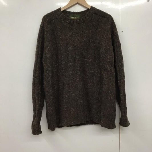 エディーバウアー Eddie Bauer ニット、セーター 長袖 長袖ニットカットソー クルーネック セーター L 無地 茶 / ブラウン /  メンズ USED 古着 中古 10142385