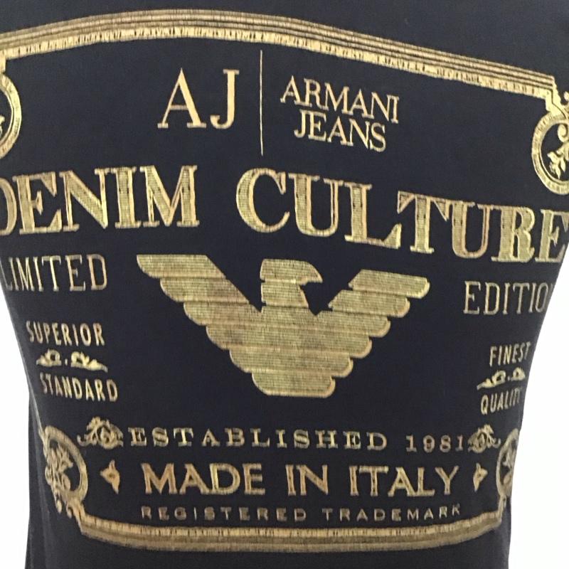 アルマーニジーンズ ARMANI JEANS Tシャツ 半袖 半袖カットソー プリントTシャツ クルーネックカットソー S プリント 黒 / ブラック /  メンズ USED 古着 中古 10113740