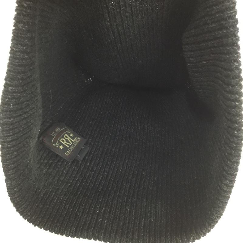 ダブルアールエル ラルフローレン RRL RALPH LAUREN 帽子 ニット帽 コットン リブニット ロゴラベル ロゴ、文字 黒 / ブラック /  メンズ USED 古着 中古 10140609