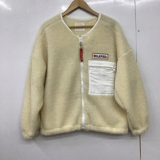 ミルクフェド MILKFED. ジャケット、上着 ジャケット、ブレザー 103203021005 BACK LOGO BOA ZIP UP V-NECK JACKET ボアジャケット ONE SIZE ロゴ、文字 アイボリー / アイボリー /  レディース USED 古着 中古 10147744